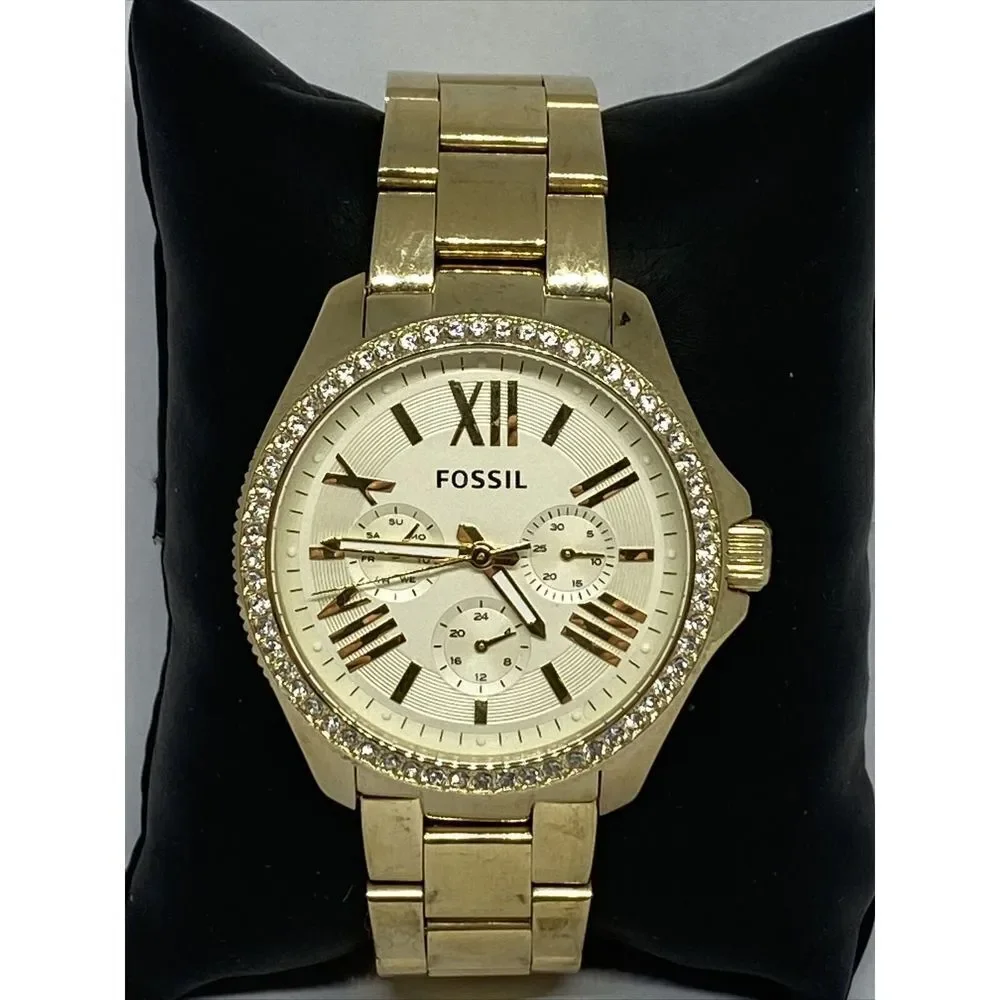 Fossil AM4482 Women Stainless Steel Gold Analog Dial Quartz Genuine Watch QB518